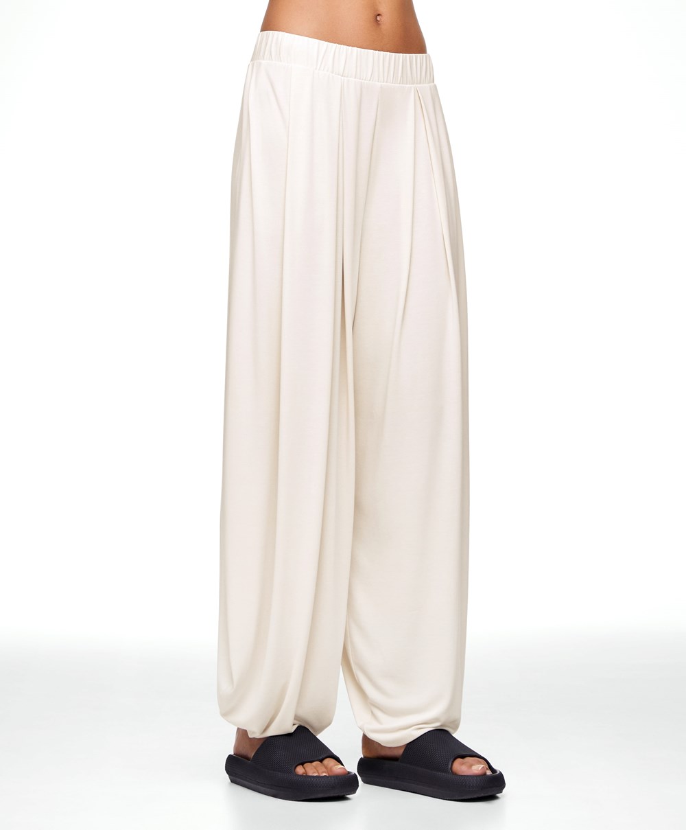 Stone Oysho Wide-leg Draped Modal Trousers | OLSD20139