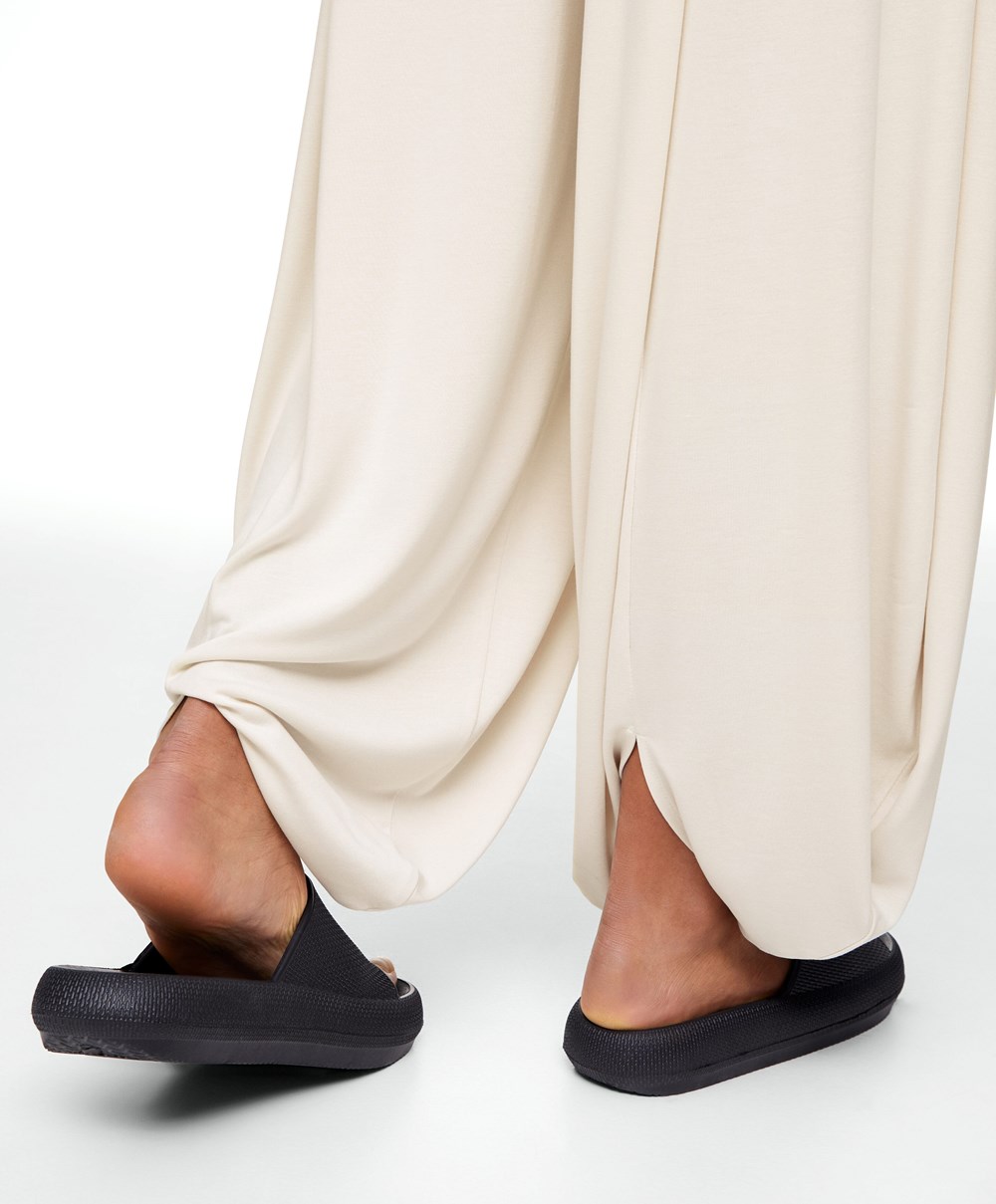 Stone Oysho Wide-leg Draped Modal Trousers | OLSD20139