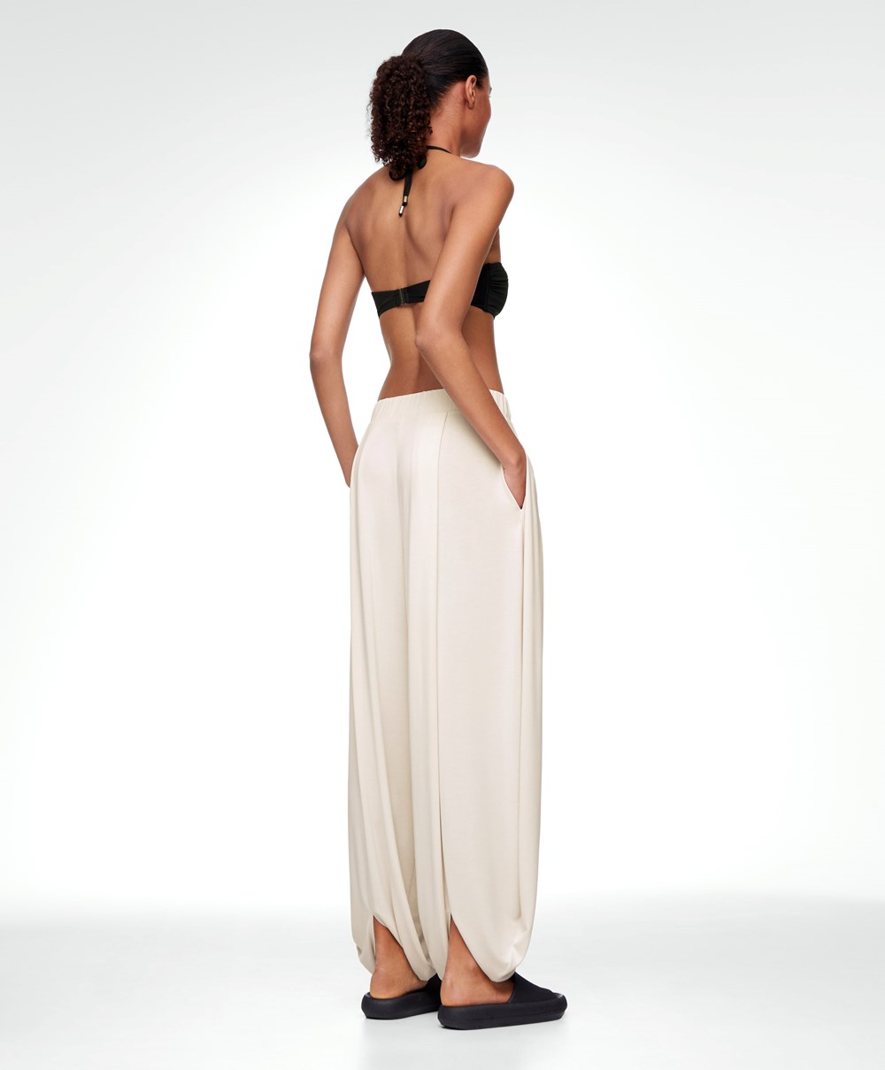 Stone Oysho Wide-leg Draped Modal Trousers | OLSD20139