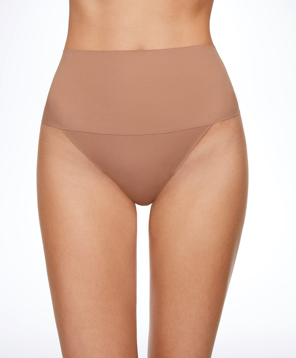 Tan Oysho High-waisted Invisible Laser-cut Thong | ZFMO86710