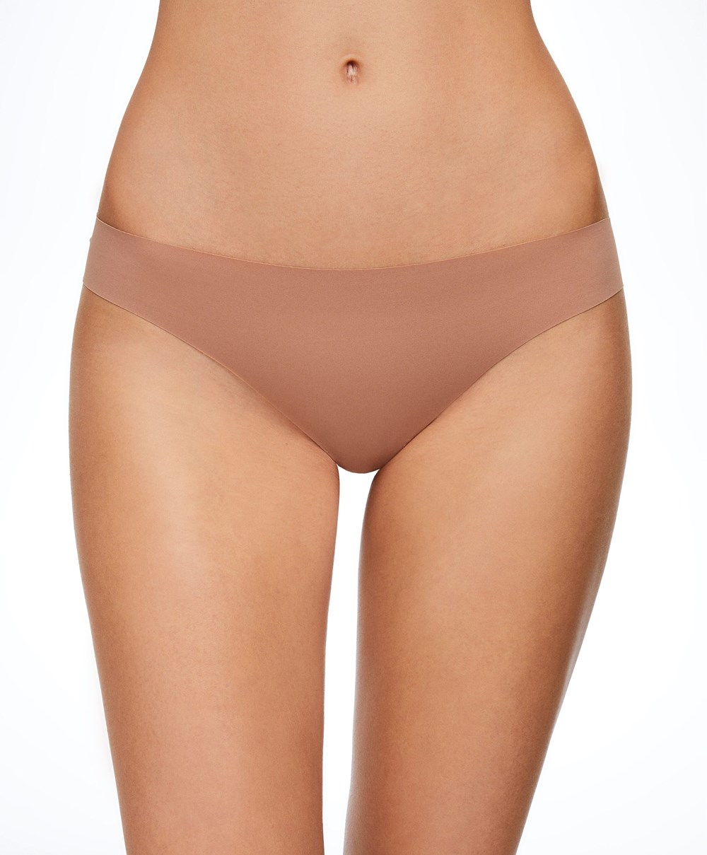 Tan Oysho Invisible Laser-cut Hipster Thong | CWRS32506