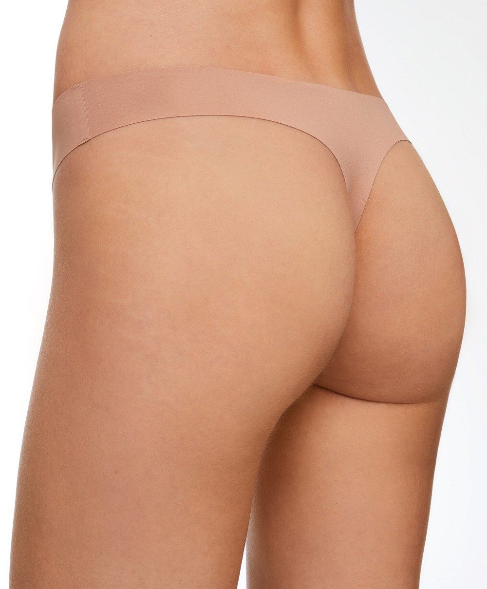 Tan Oysho Invisible Laser-cut Hipster Thong | CWRS32506