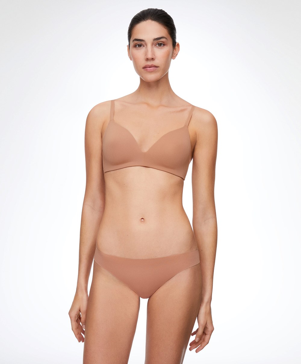 Tan Oysho Invisible Laser-cut Hipster Thong | CWRS32506