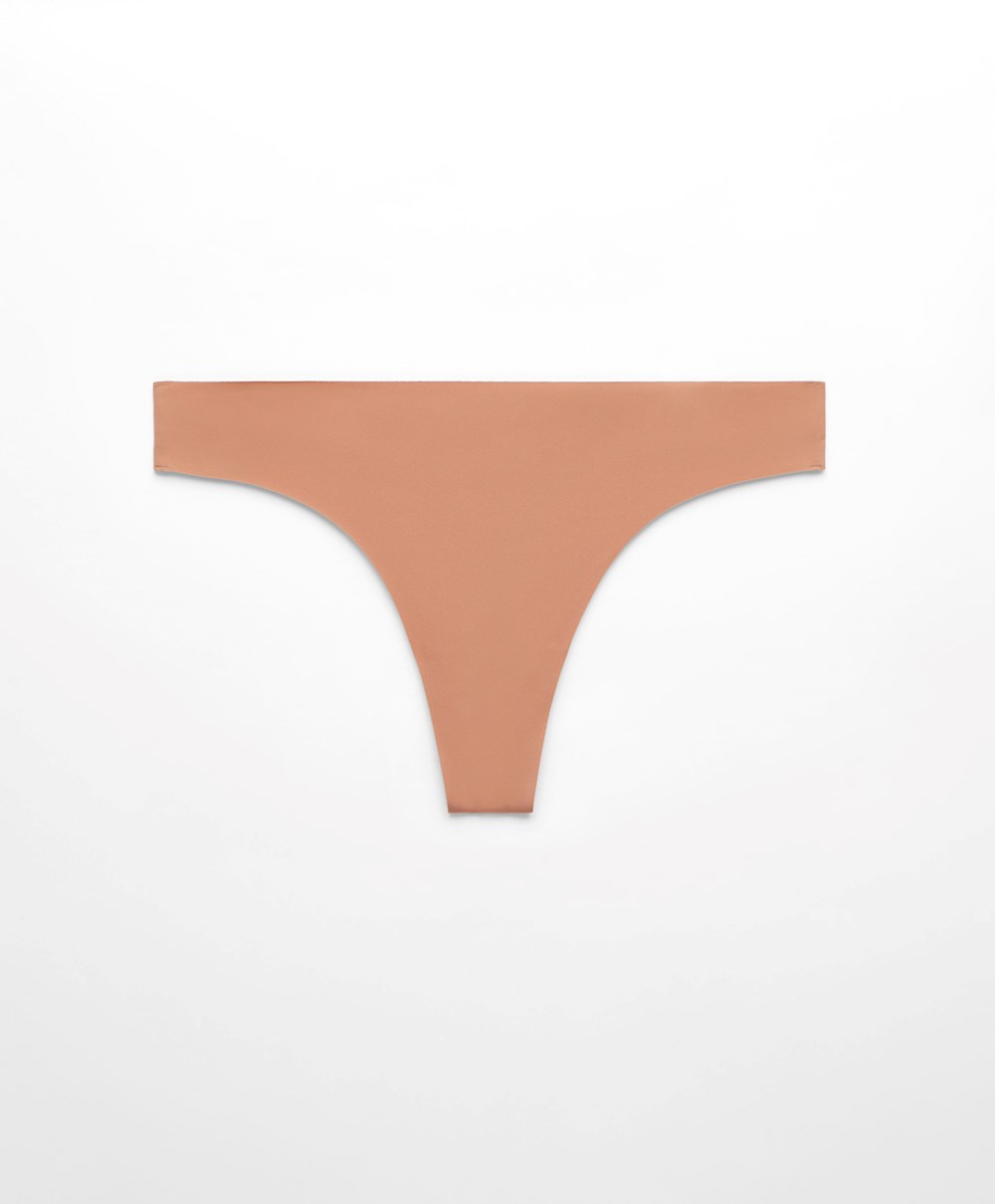 Tan Oysho Invisible Laser-cut Hipster Thong | CWRS32506