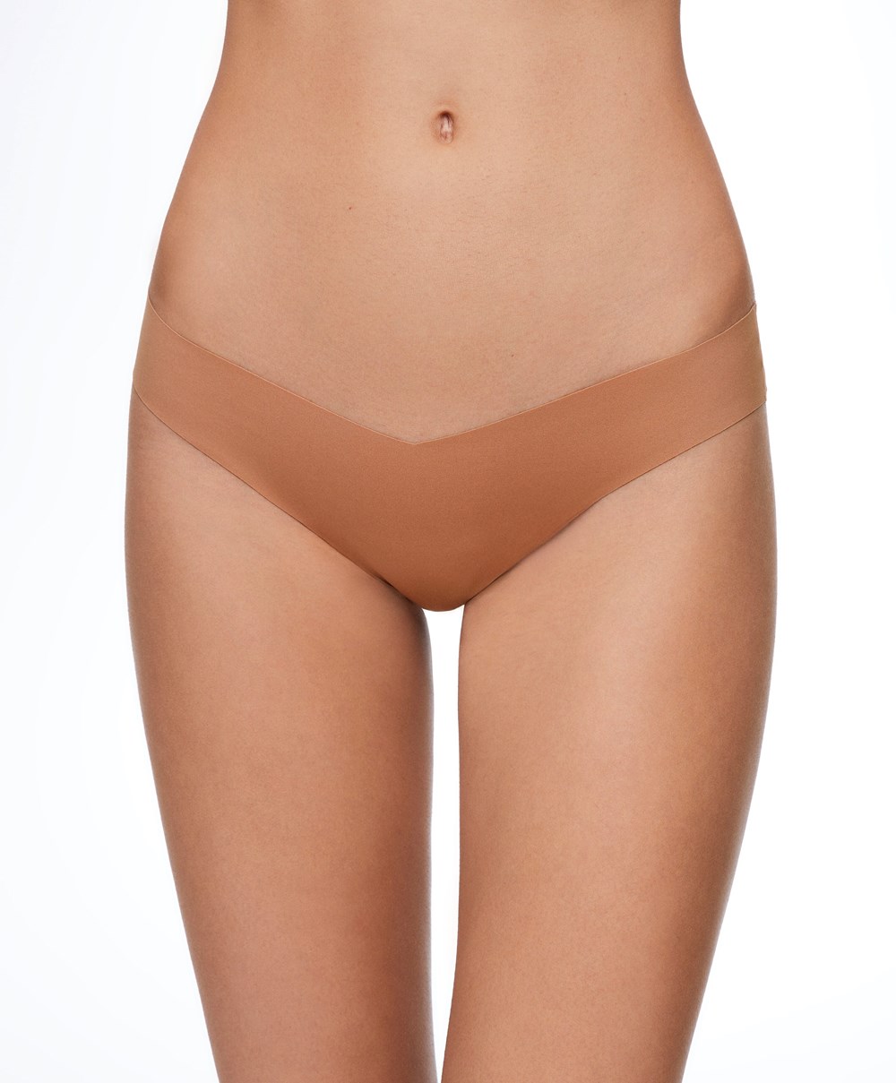 Tan Oysho Invisible “v”-cut Thong | YBCI13459