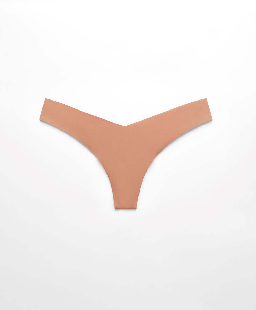 Tan Oysho Invisible “v”-cut Thong | YBCI13459