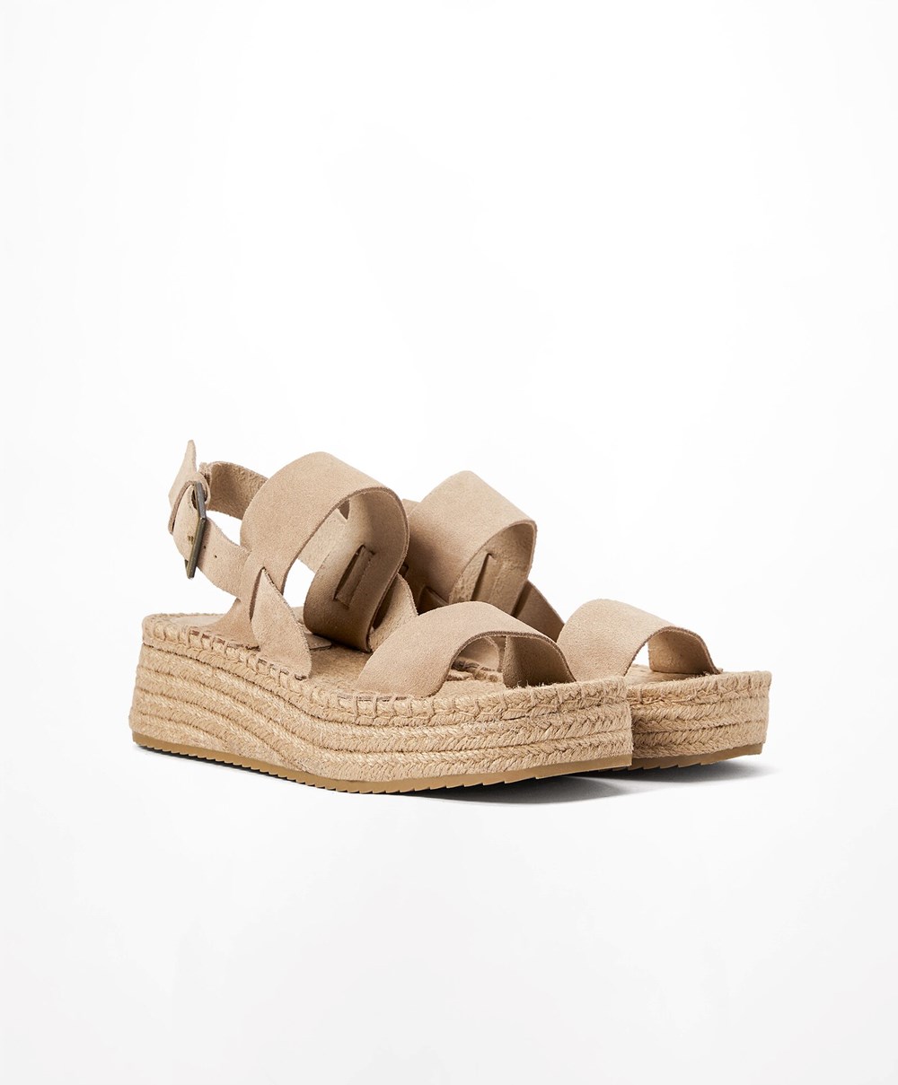 Toasted Brown Oysho Jute Wedges With Split Suede | GCSQ82170