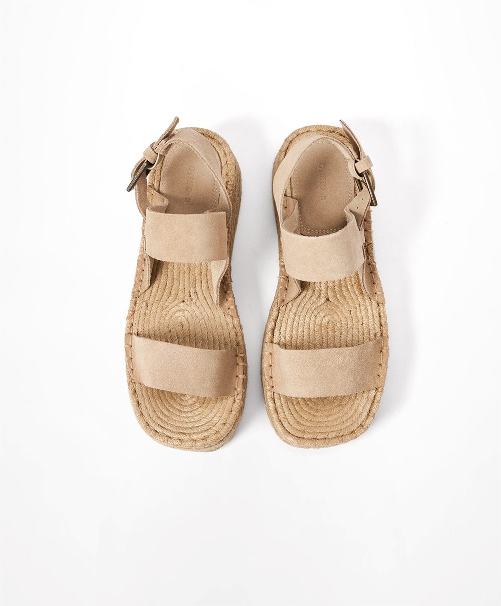 Toasted Brown Oysho Jute Wedges With Split Suede | GCSQ82170