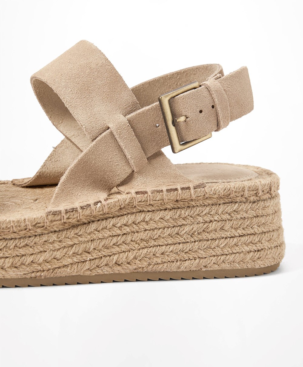 Toasted Brown Oysho Jute Wedges With Split Suede | GCSQ82170