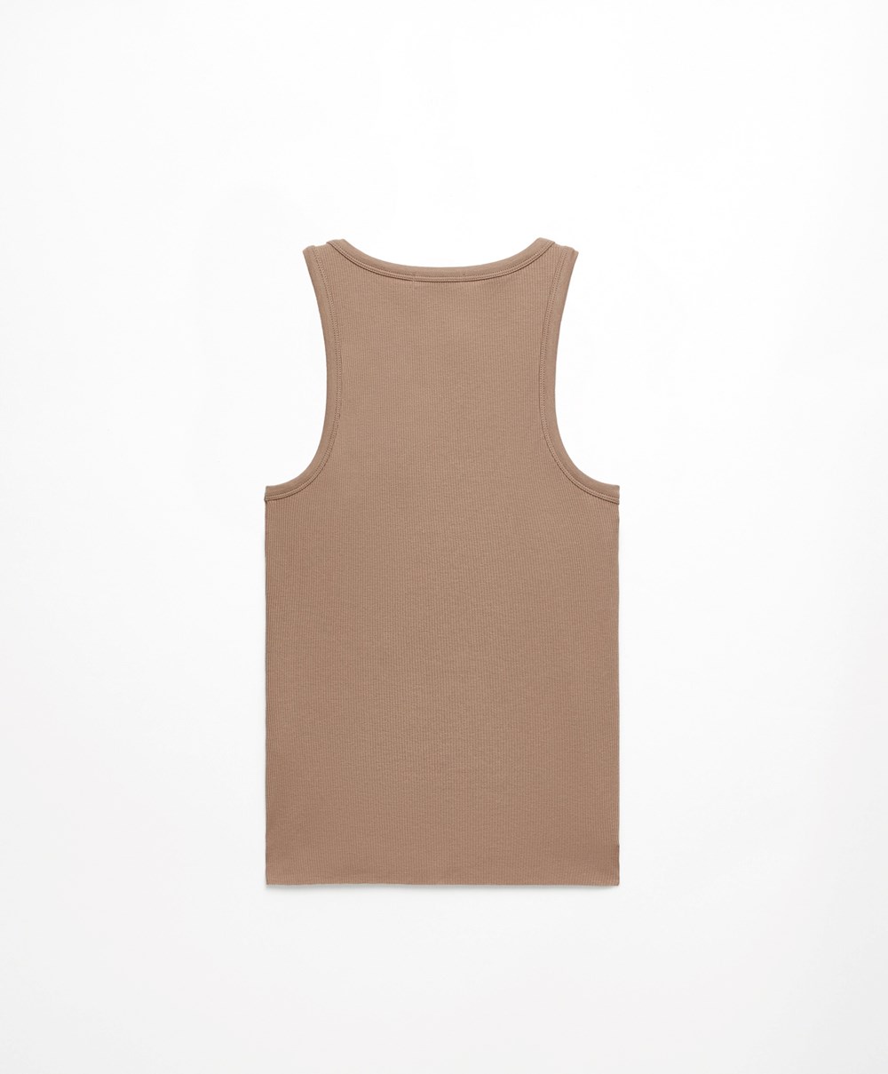 Tobacco Brown Oysho Ribbed Vest Top | OHVA97863