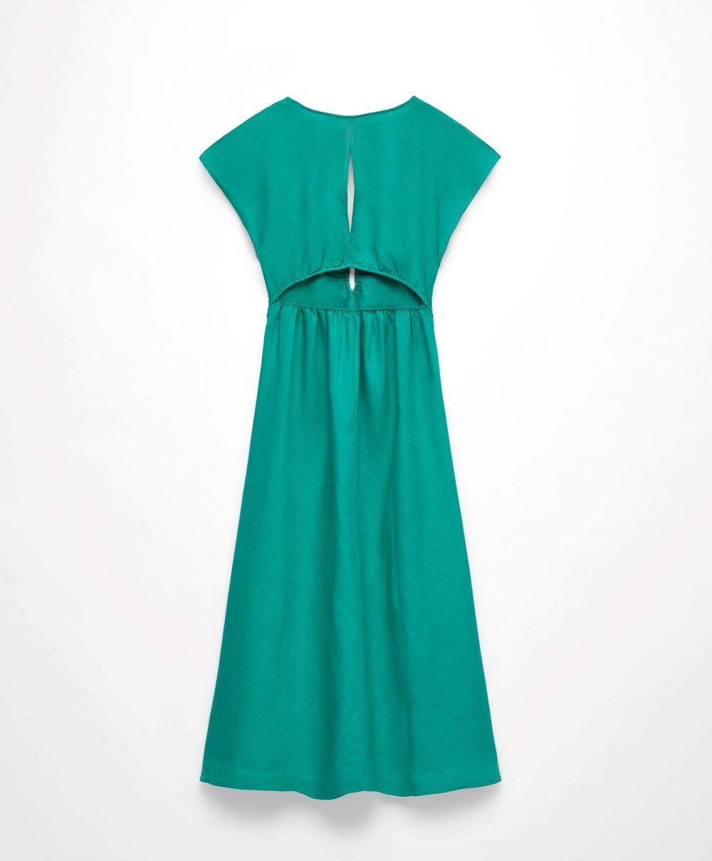 Turquoise Green Oysho Linen Midi Dress | ZTGD03516