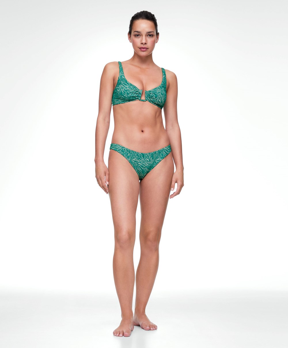 Turquoise Green Oysho Medium-coverage U-cut Jacquard Bikini Briefs | HKGQ08674