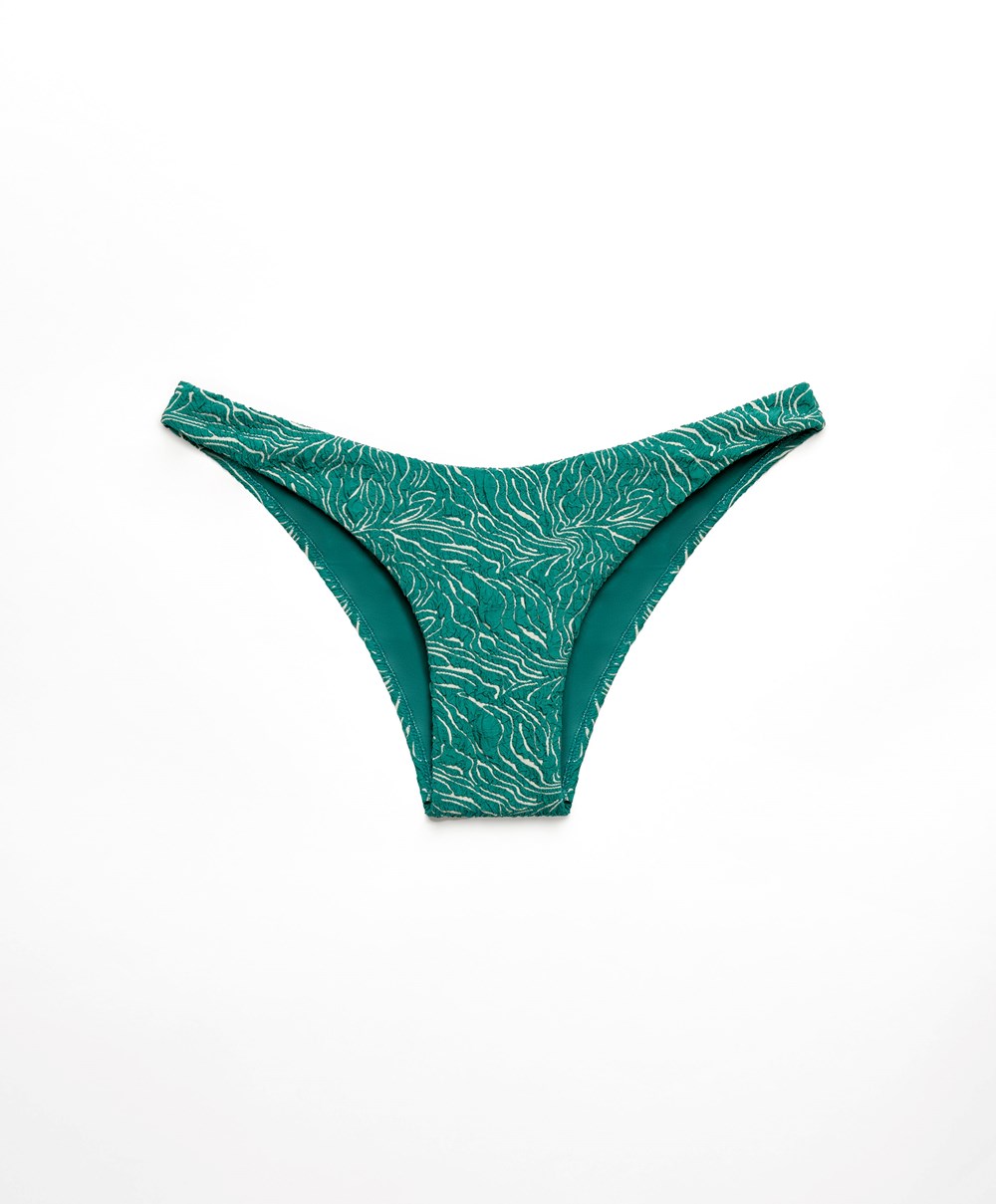 Turquoise Green Oysho Medium-coverage U-cut Jacquard Bikini Briefs | HKGQ08674