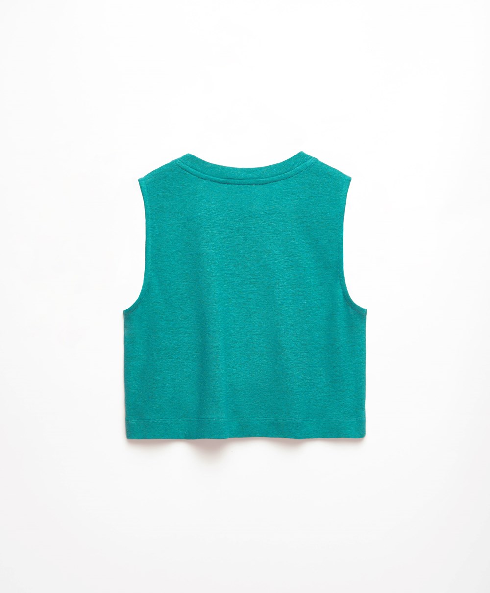 Turquoise Green Oysho Sleeveless Linen T-shirt | JEFN43806