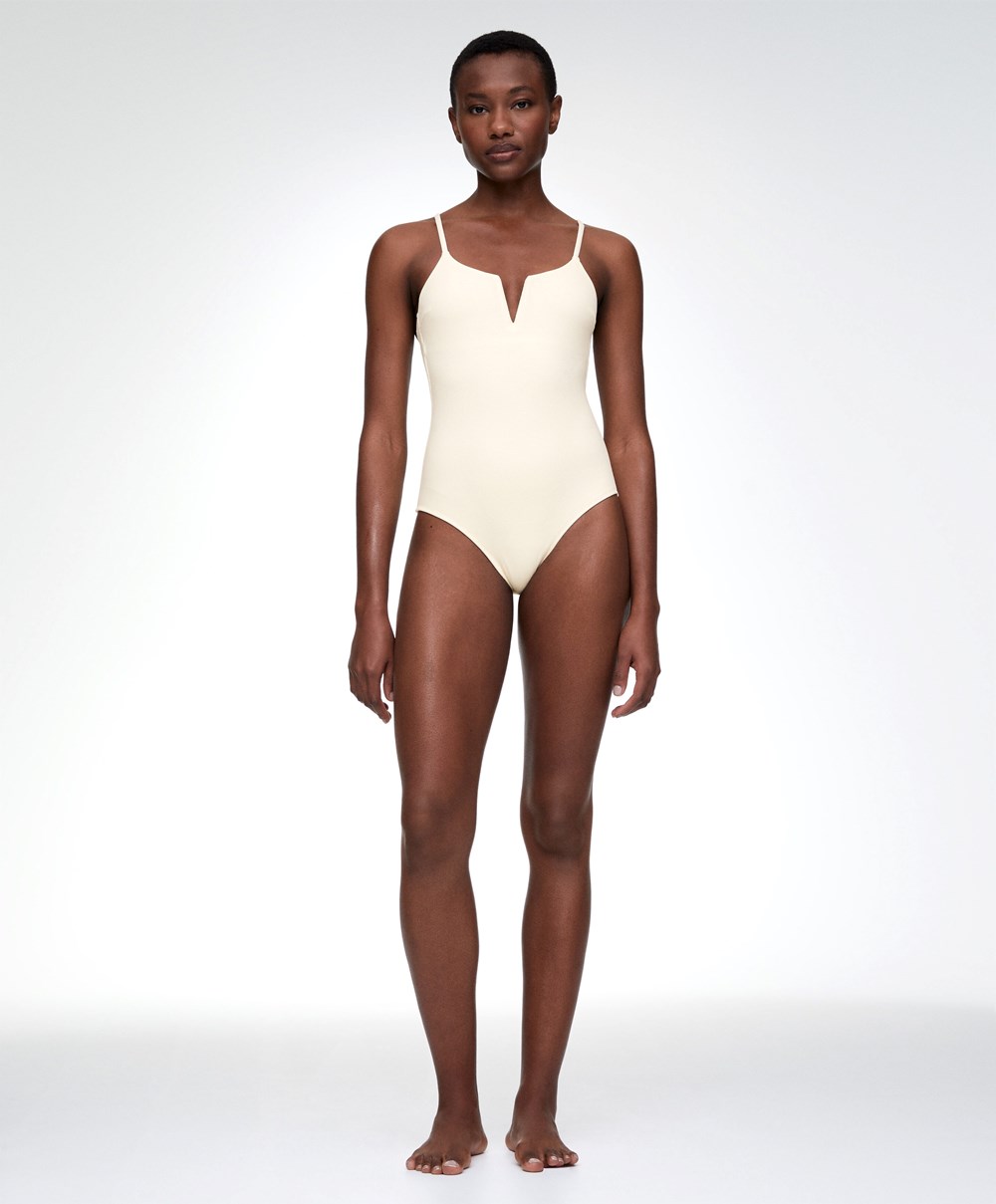 Vanilla Oysho Piqué V-neck Swimsuit | VTAW41870