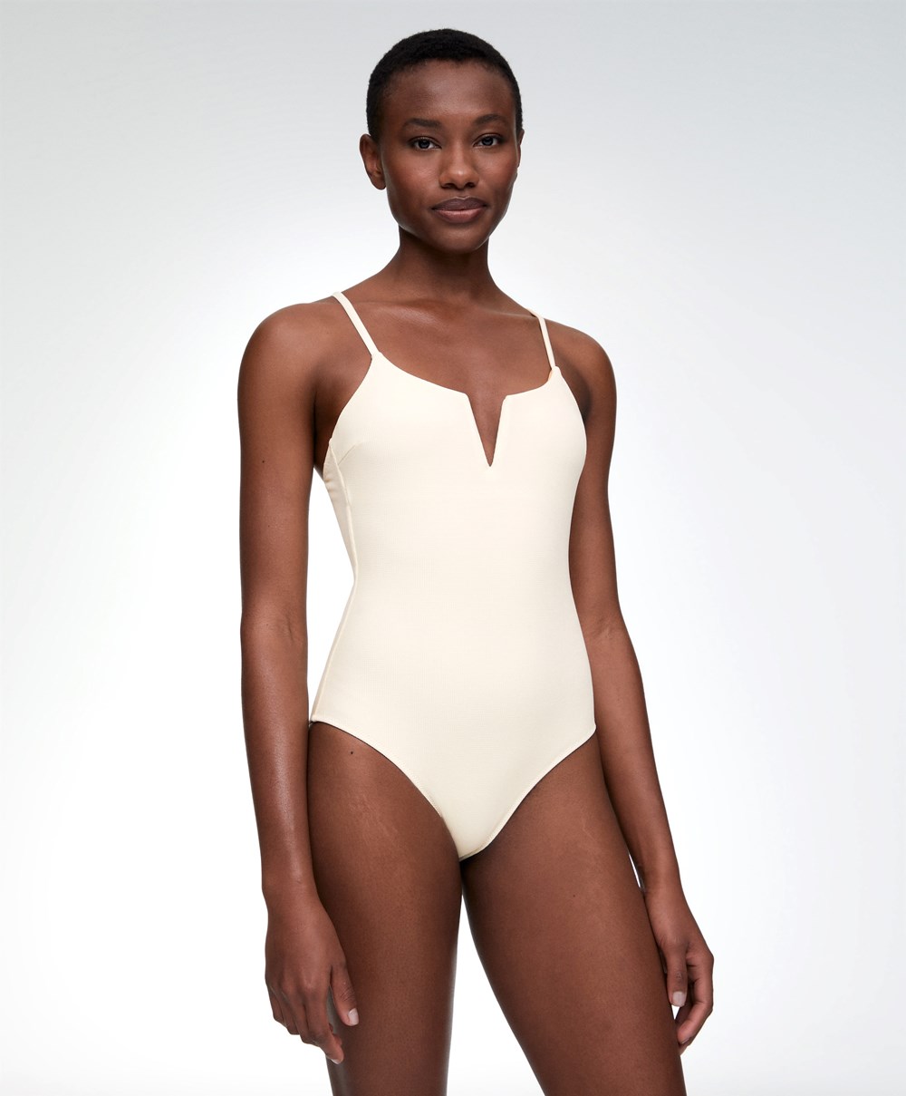 Vanilla Oysho Piqué V-neck Swimsuit | VTAW41870