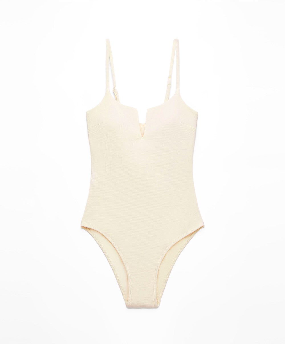 Vanilla Oysho Piqué V-neck Swimsuit | VTAW41870