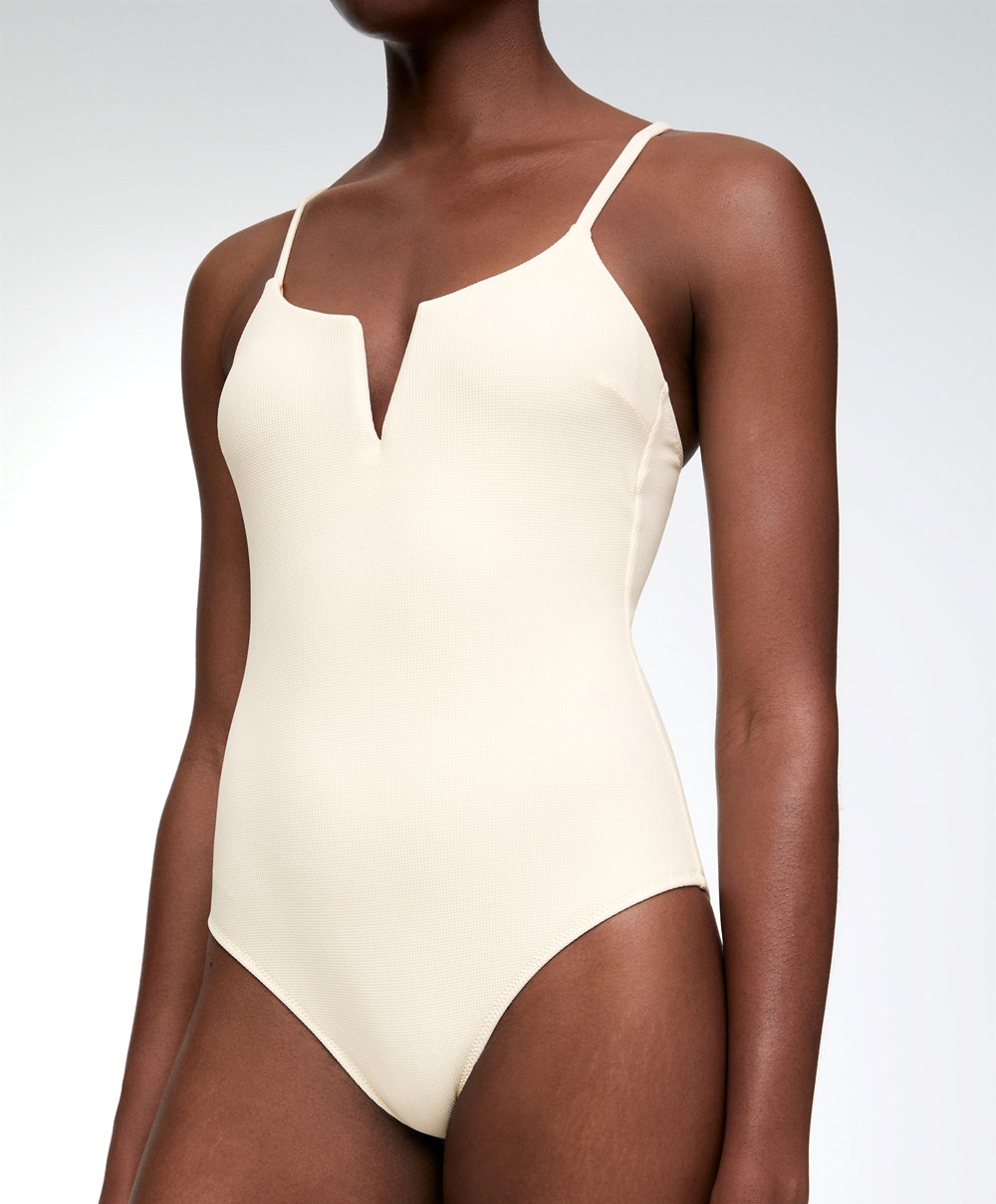 Vanilla Oysho Piqué V-neck Swimsuit | VTAW41870