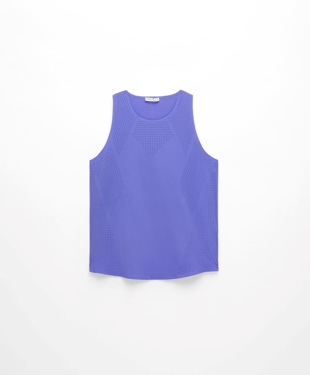 Violet Oysho Microperforated Technical Sleeveless T-shirt | SPMK13874