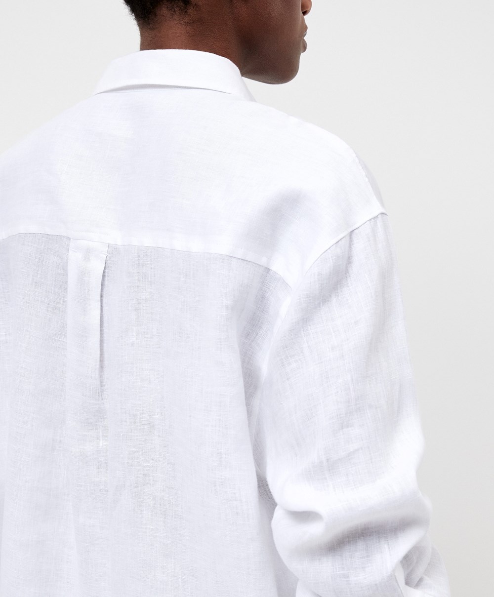 White Oysho 100% Linen Long-sleeved Shirt | NCJG04326