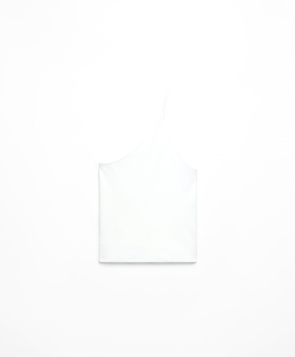 White Oysho Asymmetric Knit Top | KQJN62584