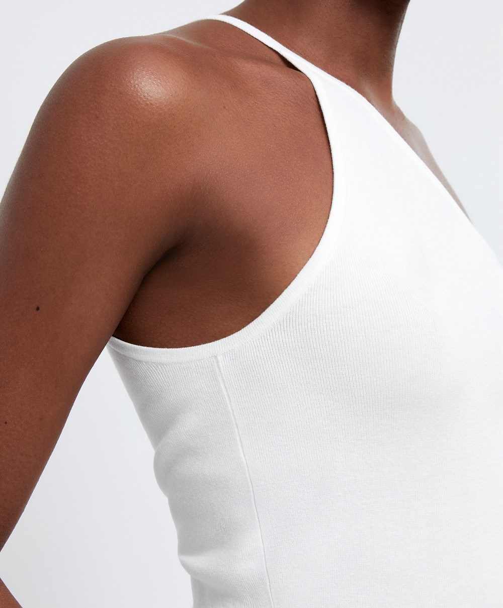 White Oysho Asymmetric Knit Top | WRLD41029