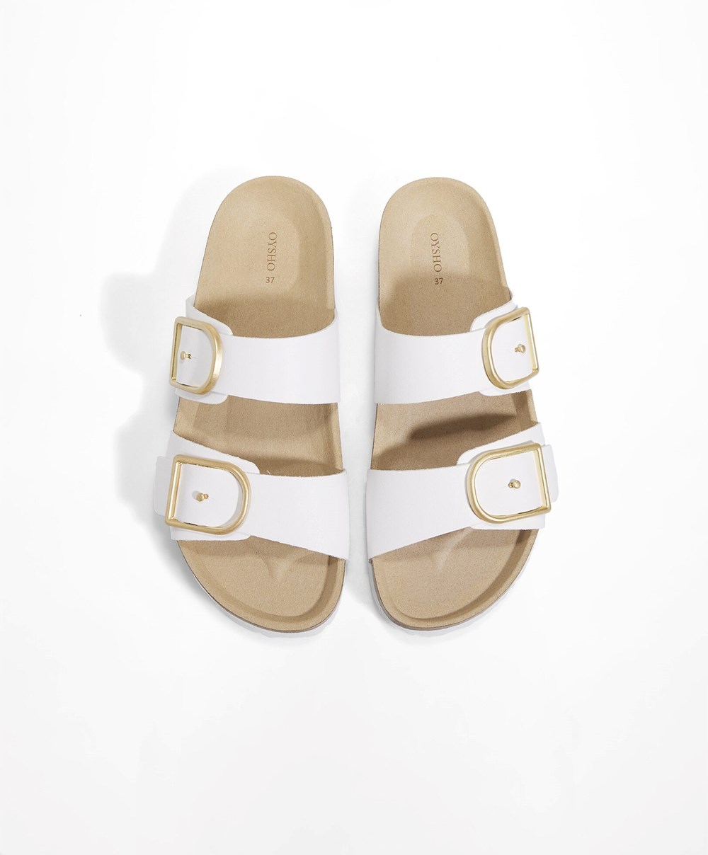 White Oysho Buckle Sandals | DJCG89145