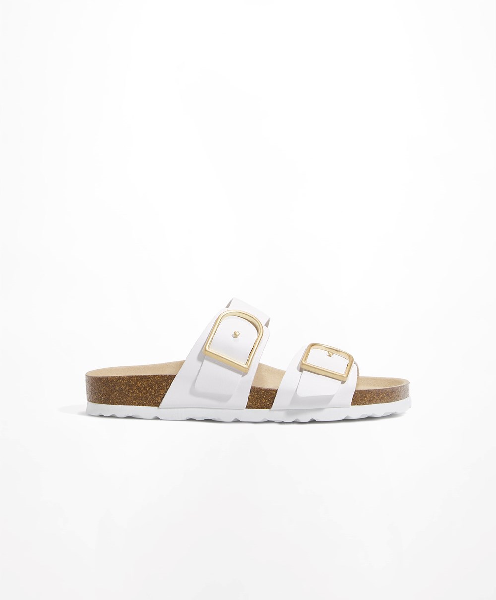 White Oysho Buckle Sandals | PTWF65807