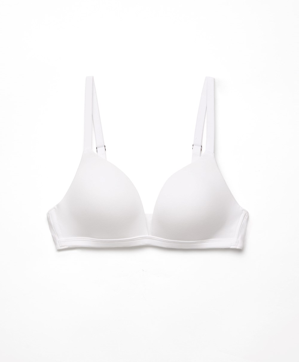 White Oysho Cotton Push-up Triangle Bra | GXYO54103