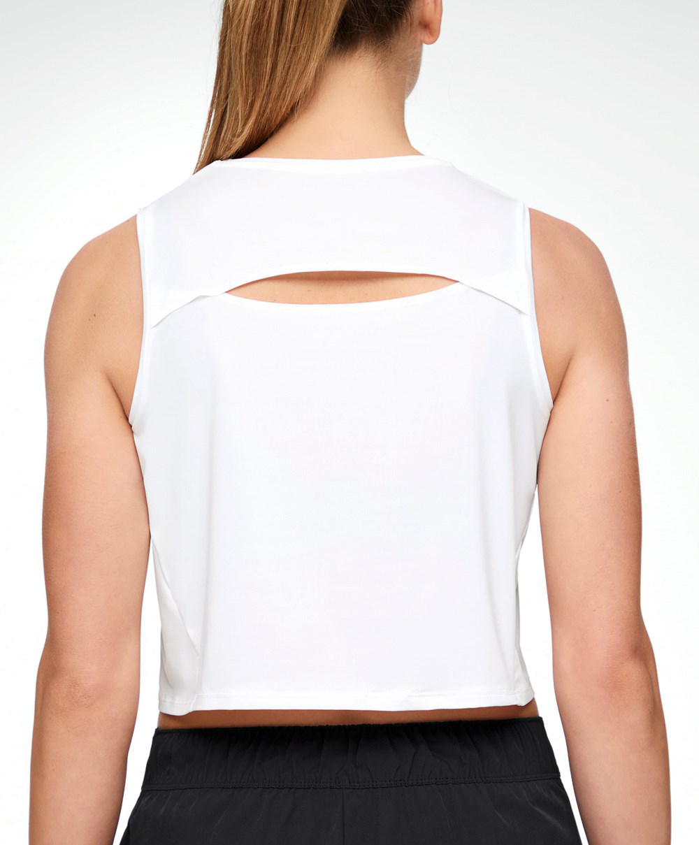 White Oysho Cropped Microperforated Technical Sleeveless T-shirt | LSUH49183