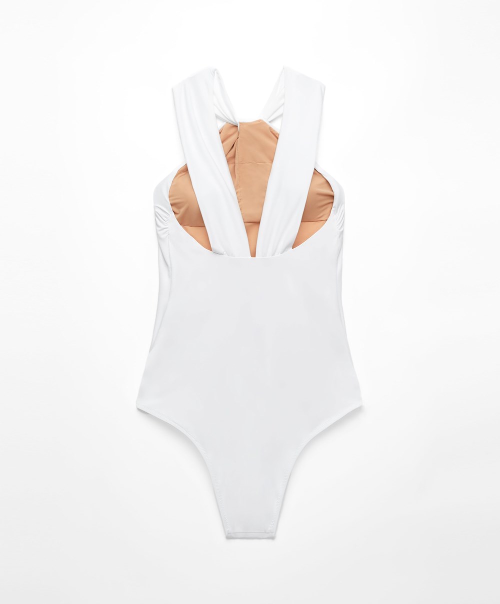 White Oysho Draped Halter Swimsuit | IGSM58402