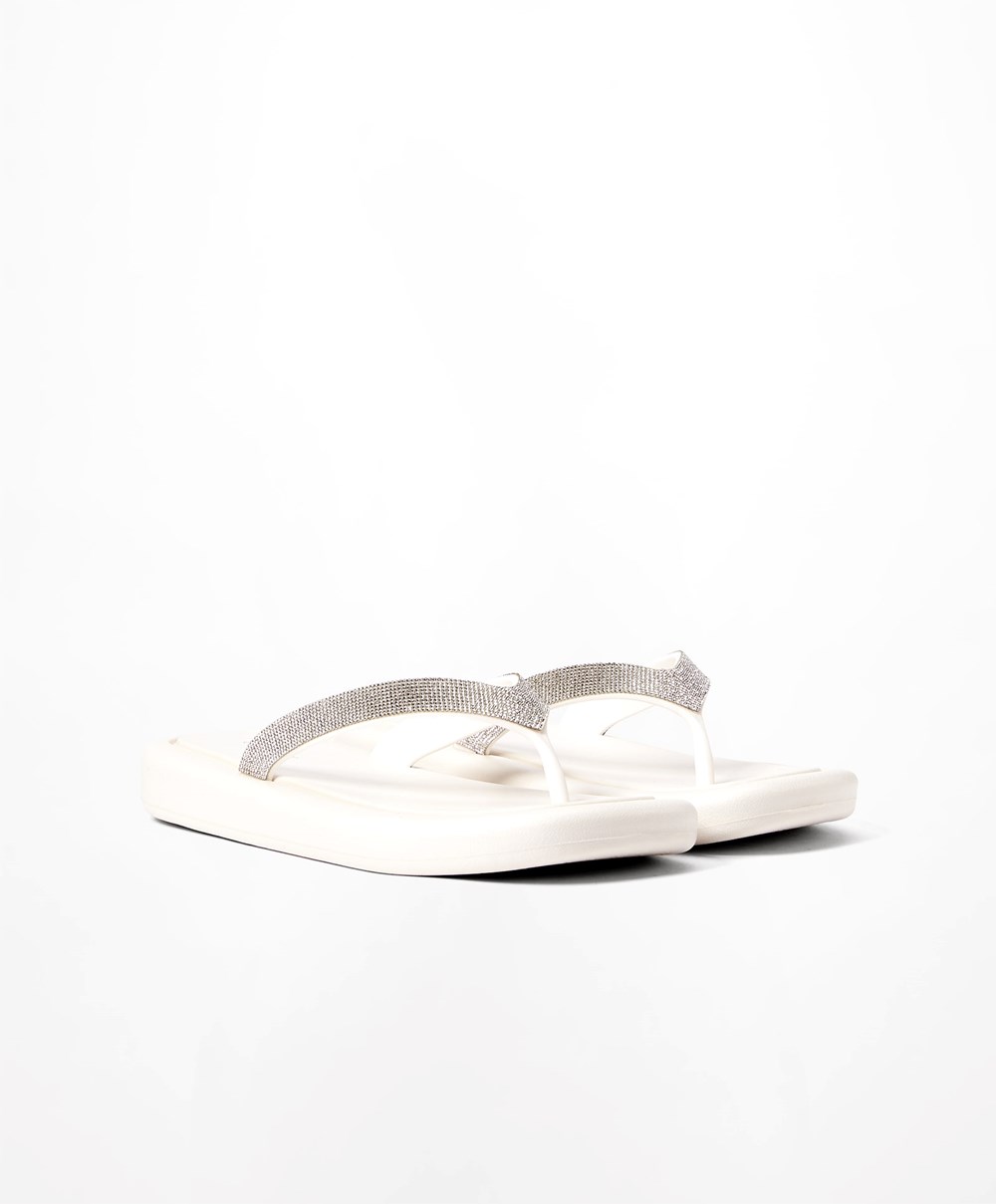 White Oysho Jewel Beach Sandals | UZGX01376