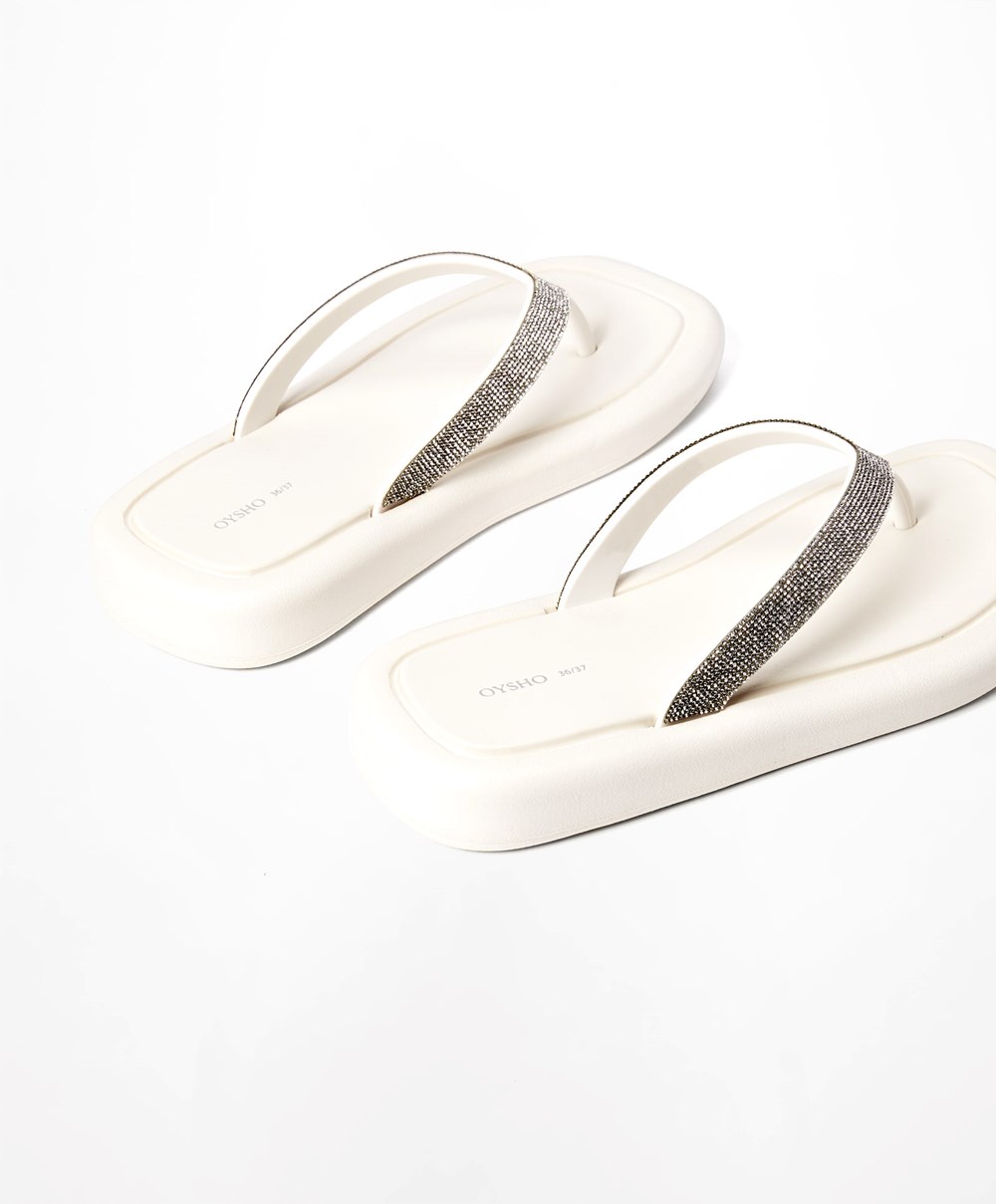 White Oysho Jewel Beach Sandals | UZGX01376