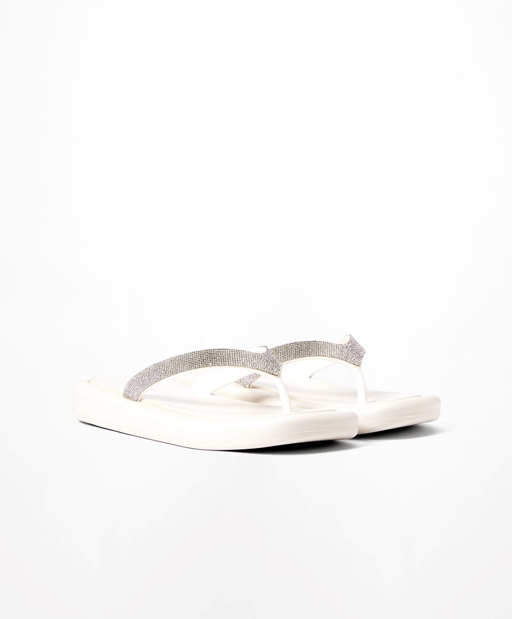 White Oysho Jewel Beach Sandals | ZJQA53860