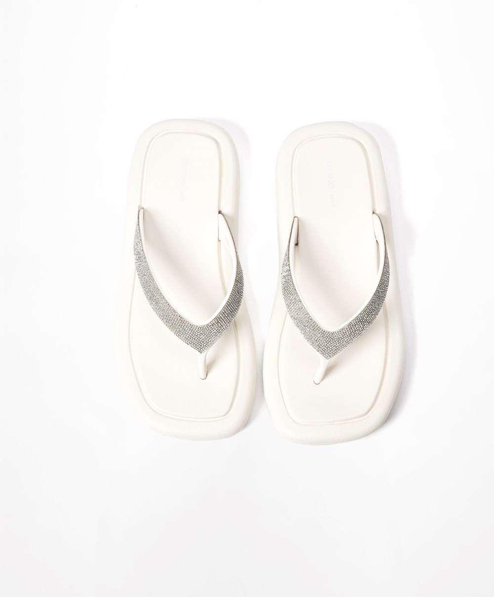 White Oysho Jewel Beach Sandals | ZJQA53860