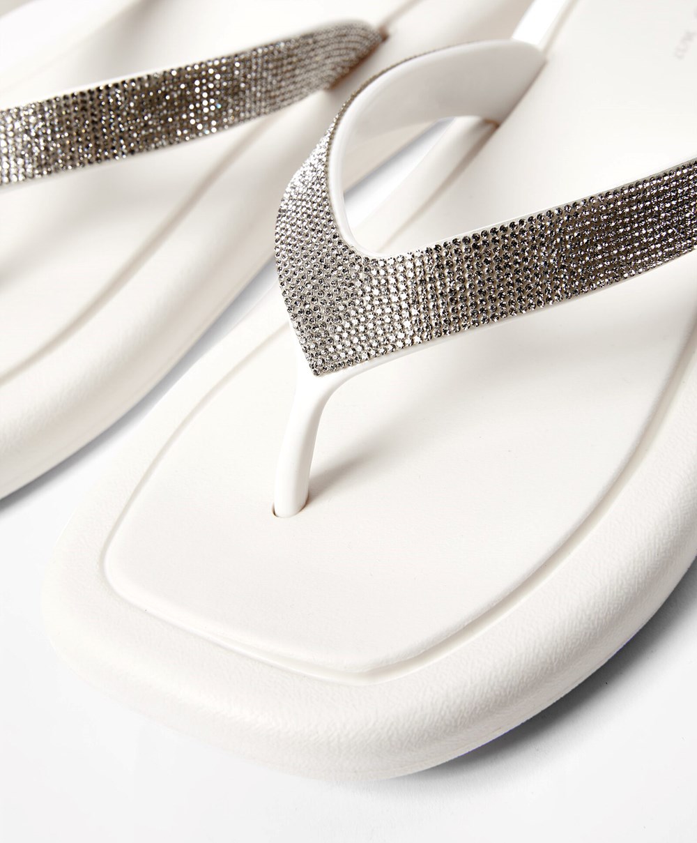 White Oysho Jewel Beach Sandals | ZJQA53860