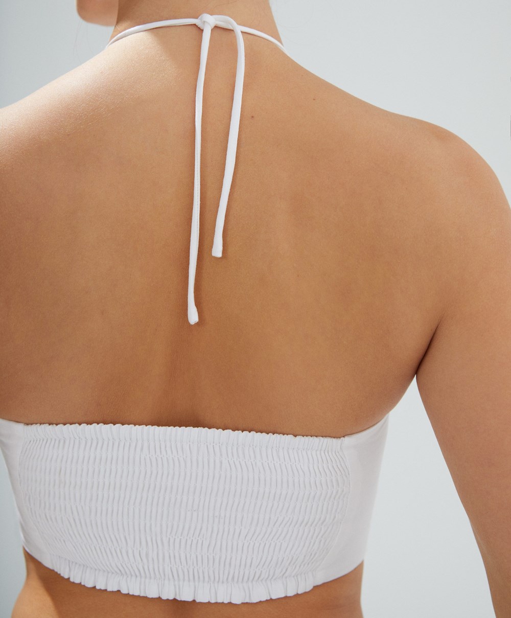 White Oysho Linen Strappy Top With Stone Details | VZCL80974