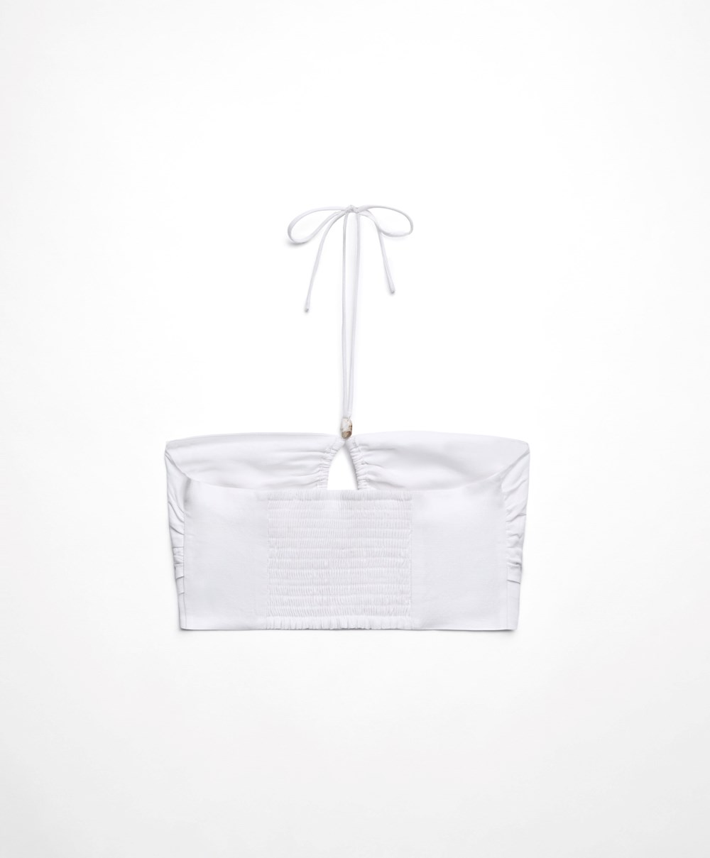 White Oysho Linen Strappy Top With Stone Details | VZCL80974