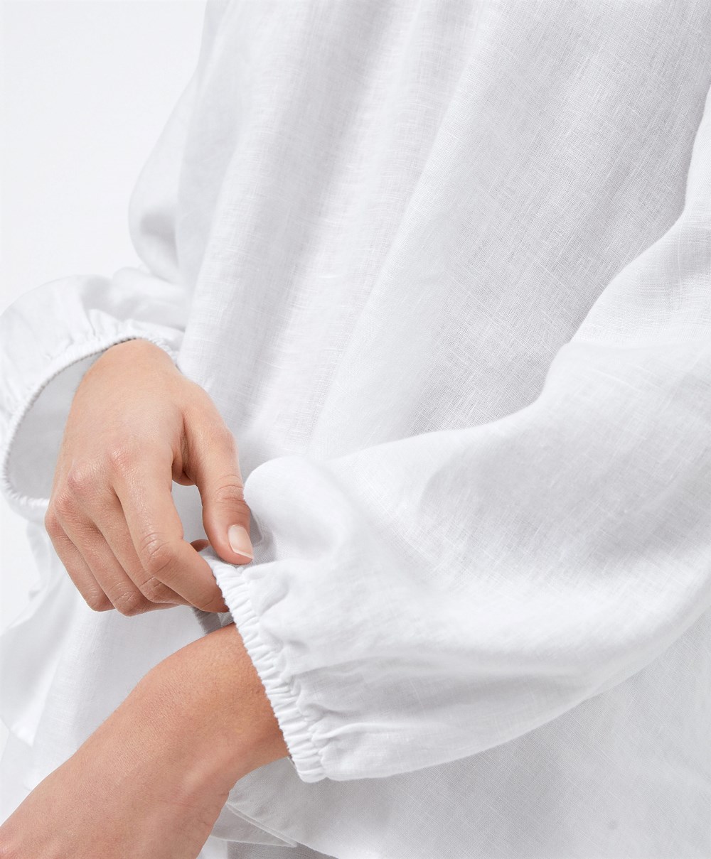 White Oysho Long-sleeved 100% Linen Blouse | JNYS05496