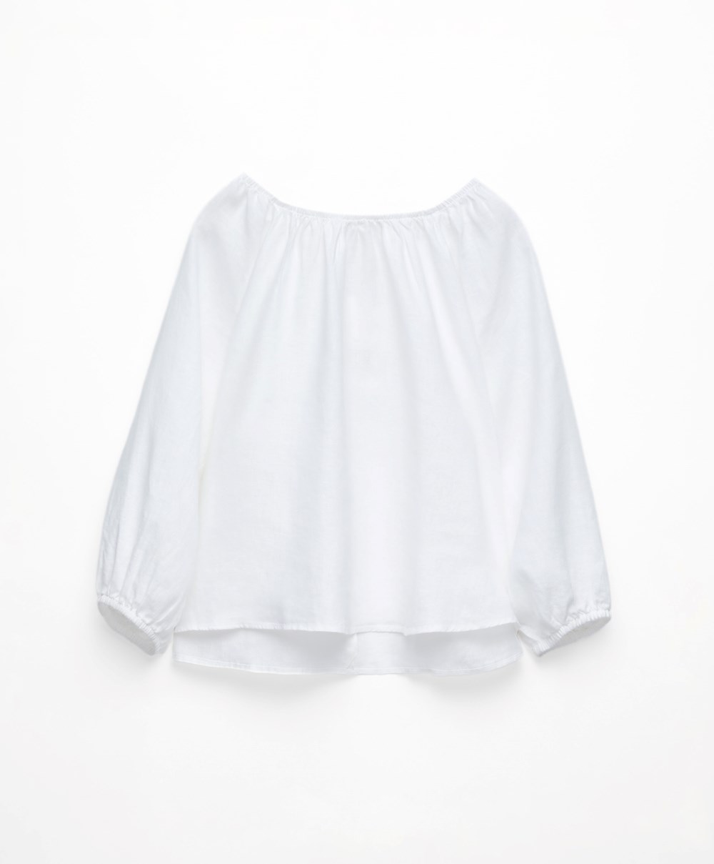 White Oysho Long-sleeved 100% Linen Blouse | JNYS05496