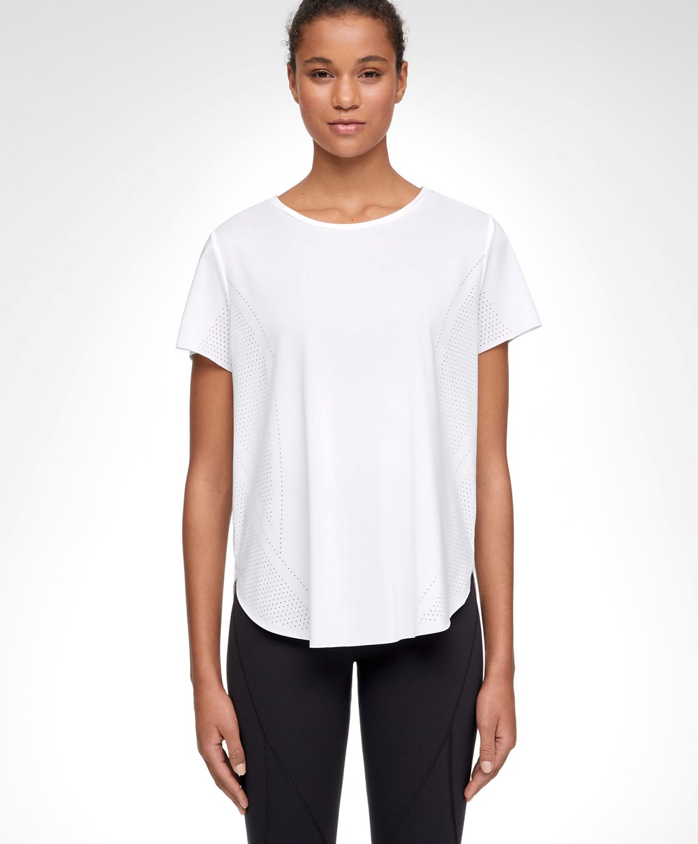 White Oysho Microperforated Short-sleeved Technical T-shirt | BASZ94856