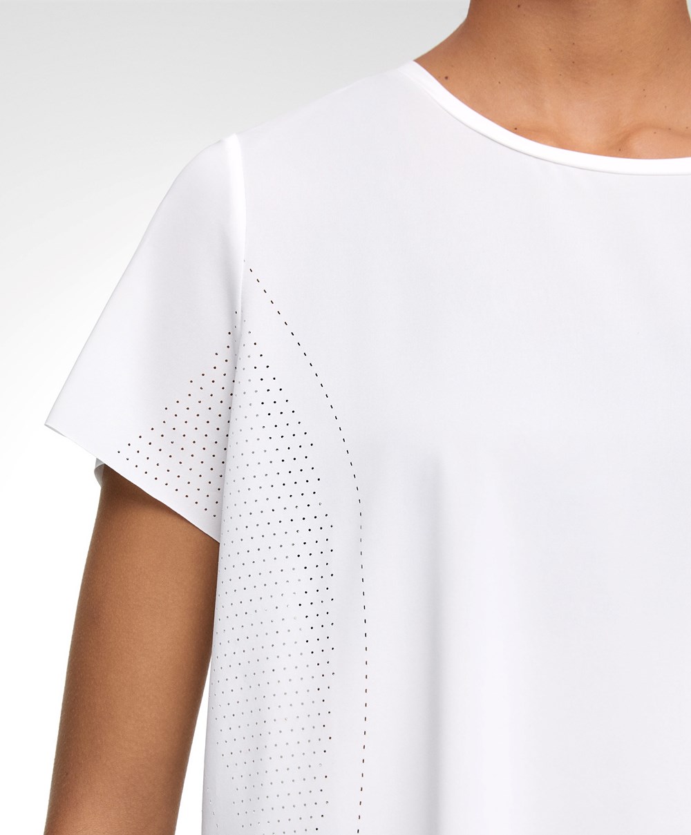 White Oysho Microperforated Short-sleeved Technical T-shirt | BASZ94856