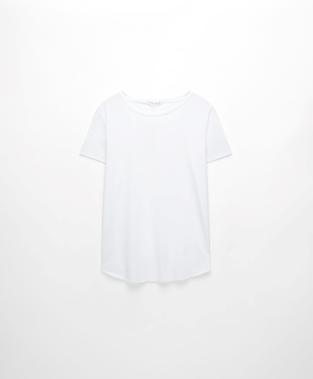 White Oysho Microperforated Short-sleeved Technical T-shirt | BASZ94856