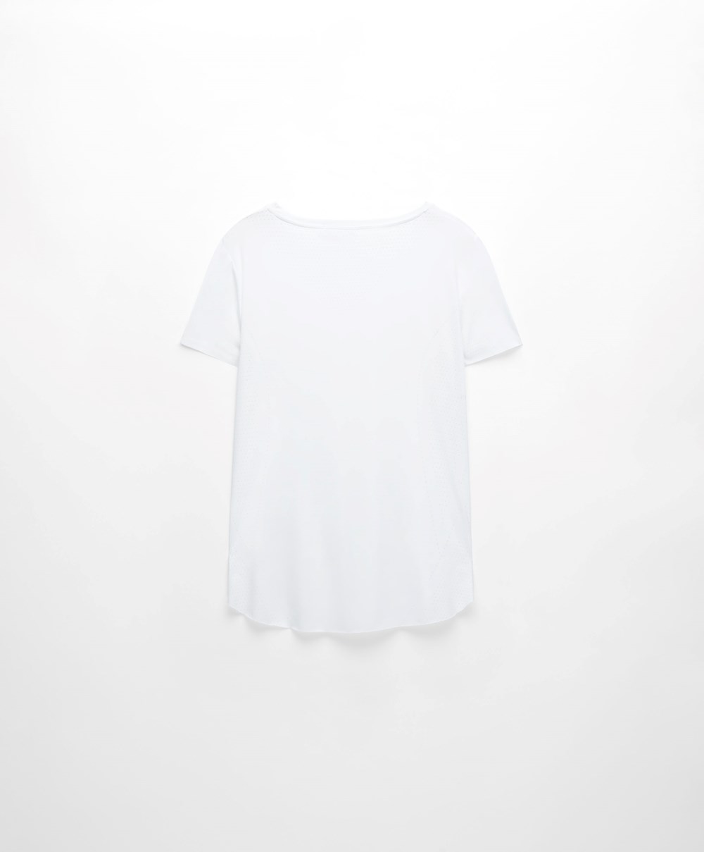 White Oysho Microperforated Short-sleeved Technical T-shirt | BASZ94856