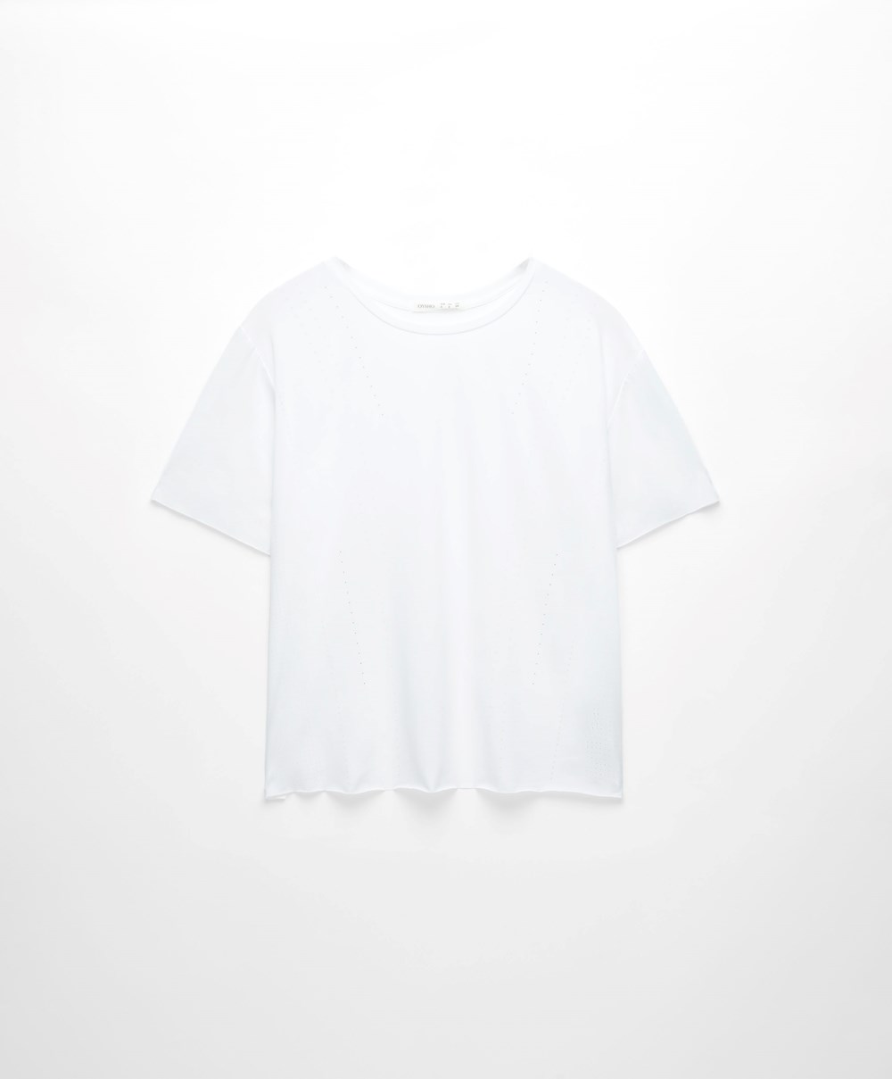 White Oysho Microperforated Short-sleeved Technical T-shirt | EGRJ39572