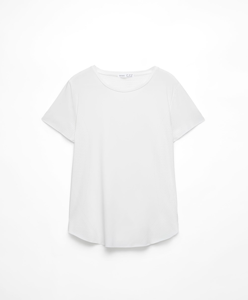 White Oysho Microperforated Short-sleeved Technical T-shirt | RYUF83624