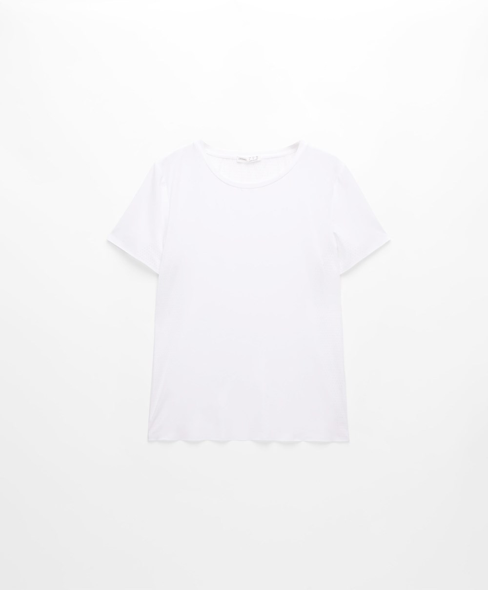 White Oysho Microperforated Short-sleeved Technical T-shirt | UXMQ01649