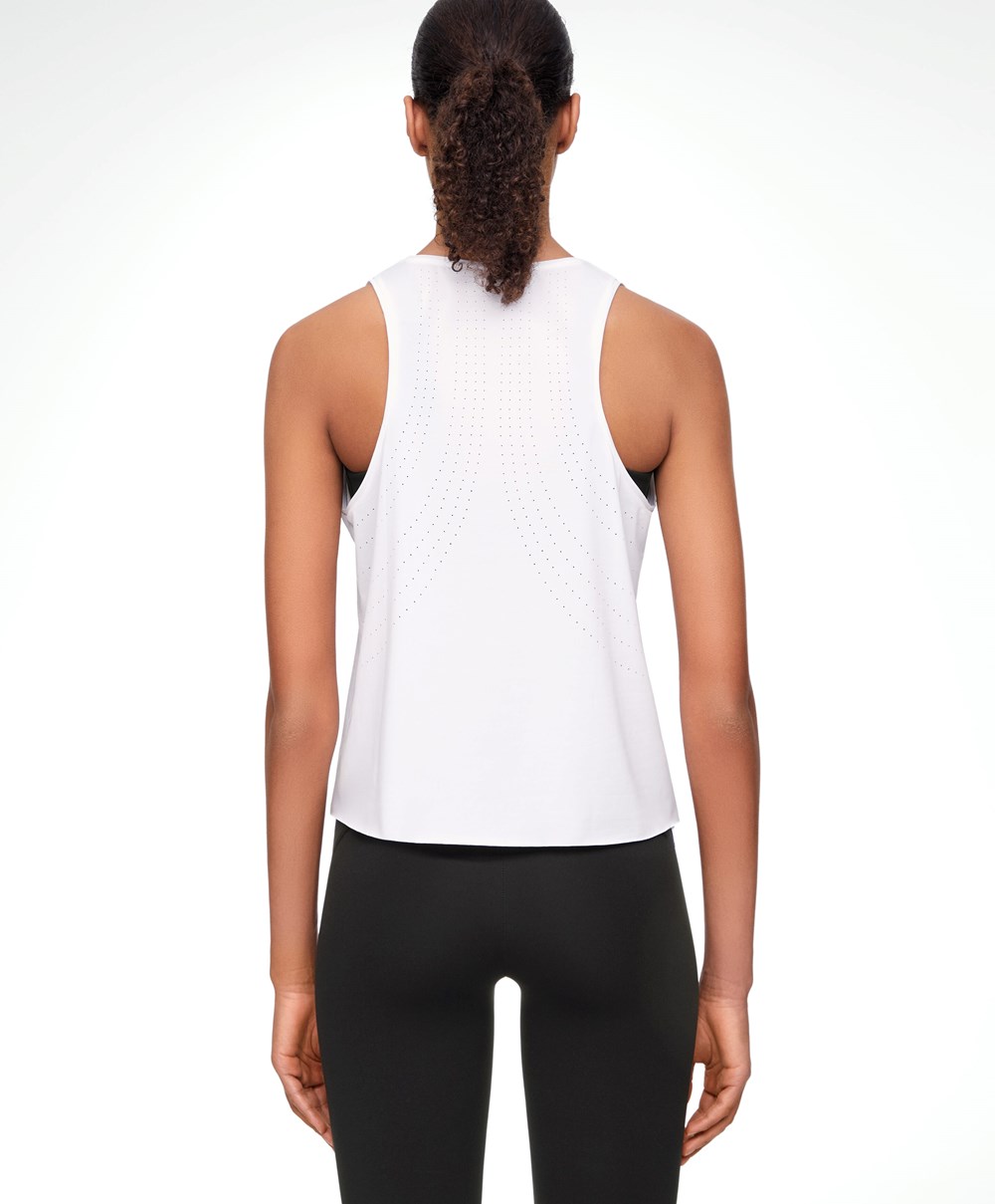 White Oysho Microperforated Technical Sleeveless T-shirt | OQEW45129