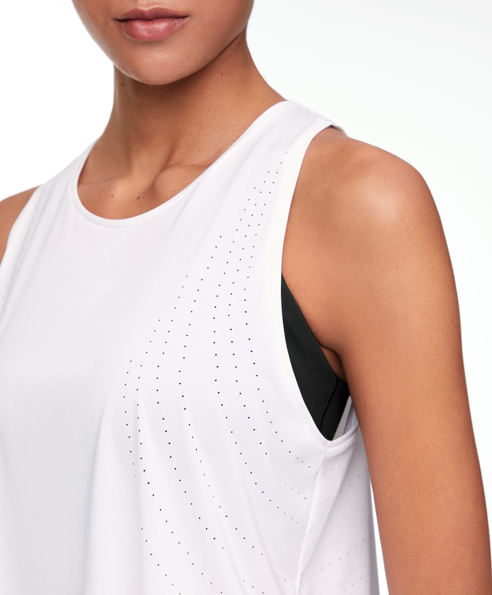 White Oysho Microperforated Technical Sleeveless T-shirt | OQEW45129