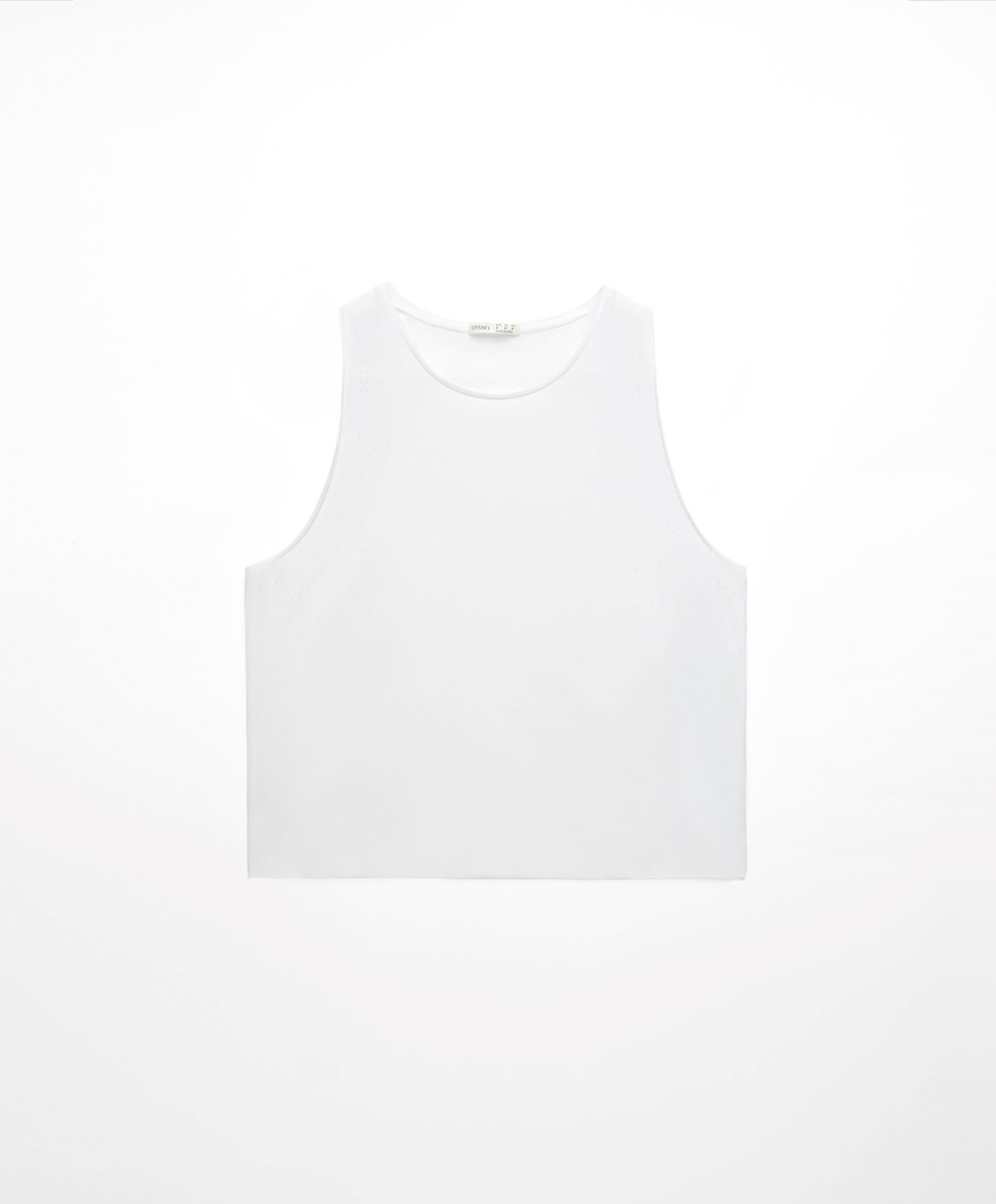 White Oysho Microperforated Technical Sleeveless T-shirt | OQEW45129